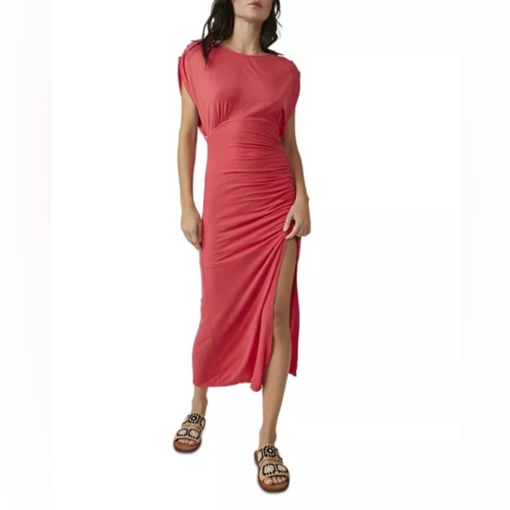 Free People Lakeside Ruched Blouson Midi Dress NWOT